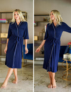 Ekouaer Robes for Women Long Knit Bathrobe Lightweight 3/4 Sleeves Kimono Robe Soft Sleepwear with Pockets S-XXL