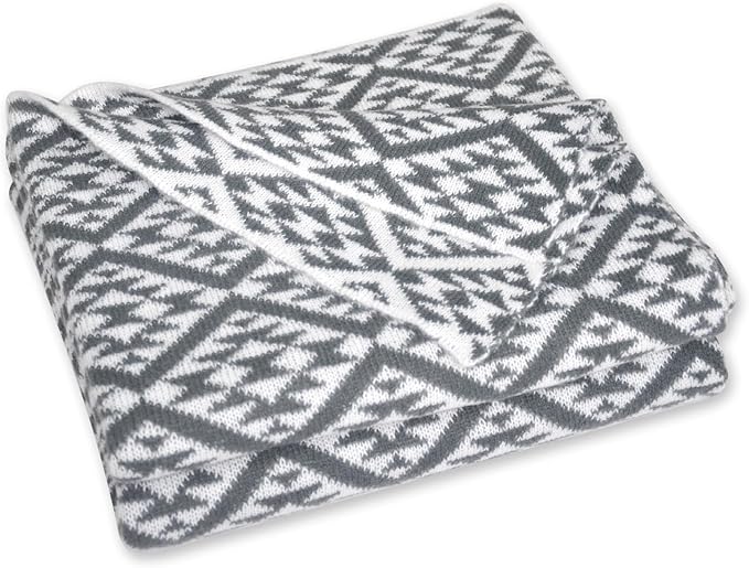 Nordic Style Grey and White Throw Blanket for Couch,Soft Cozy Cable Knit Throw for Bed Sofa Chair Living Room,Lightweight Warm Maximalist Decor Christmas Blanket,50"x60" (cr-D03)