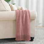 BOURINA Coral Pink Throw Blanket 50 x90 Inches Textured Solid Soft Sofa Throw Bed Runner Knitted Decorative Blanket