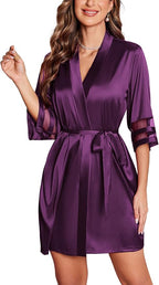 Ekouaer Women's Satin Robe Silk Kimono Bathrobe Bridesmaid Wedding Bridal Party Robes 3/4 Bell Sleeve Sleepwear S-XXL