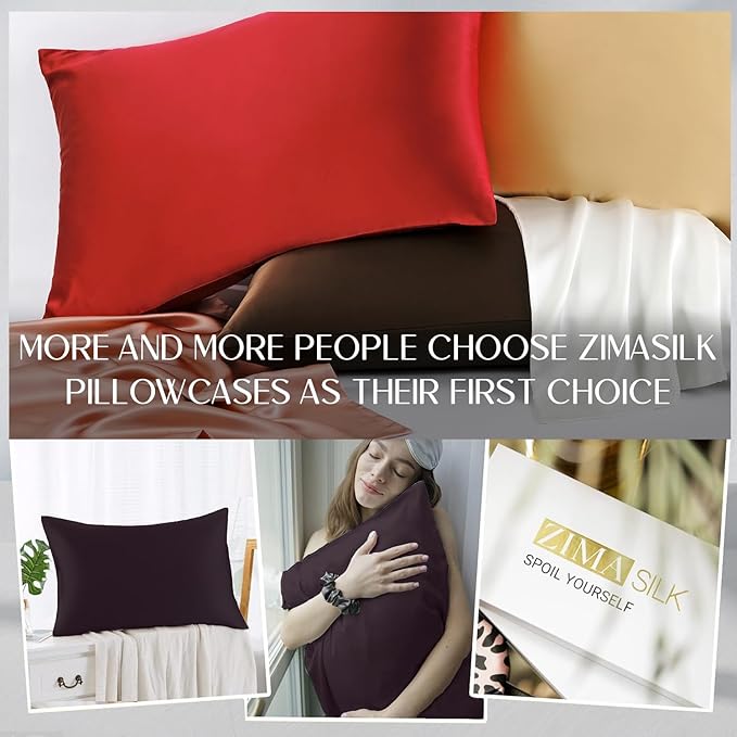 ZIMASILK 100% Pure Mulberry Silk Pillowcase for Hair and Skin Health,Soft and Smooth,Both Sides Premium Grade 6A Silk,600 Thread Count,with Hidden Zipper,1pc (Queen 20''x30'',Eggplant Purple)