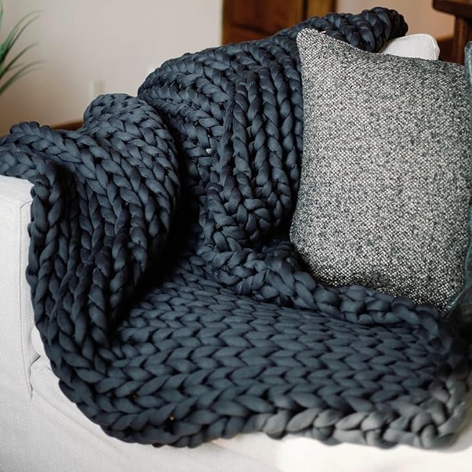 Nuzzie Original Knit Weighted Blanket - Breathable, Cooling, Hand Made Knit Throw Blanket for Sleep - Machine Washable, Stylish Design (Charcoal, Queen | 22lbs | 60"x80")