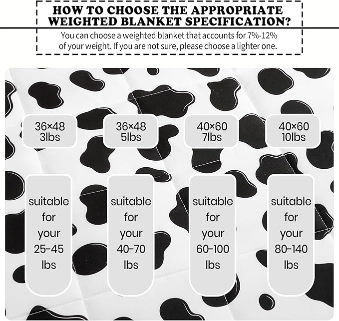 HOSUKKO Weighted Blanket - 10 lbs Cow Pattern Heavy Blanket - Breathable Blanket(41 * 60 inches, 10 lbs)