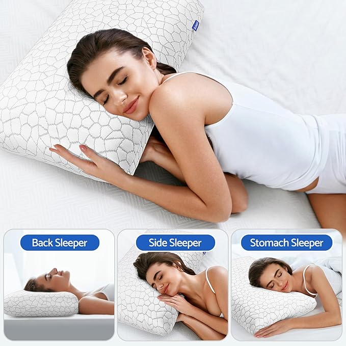 CushZone Memory Foam Pillows for Sleeping, Bed Pillow with Removable and Machine Washable Cover, Bed Pillow for Side, Back and Stomach Sleepers, Queen Size (1 Pack)