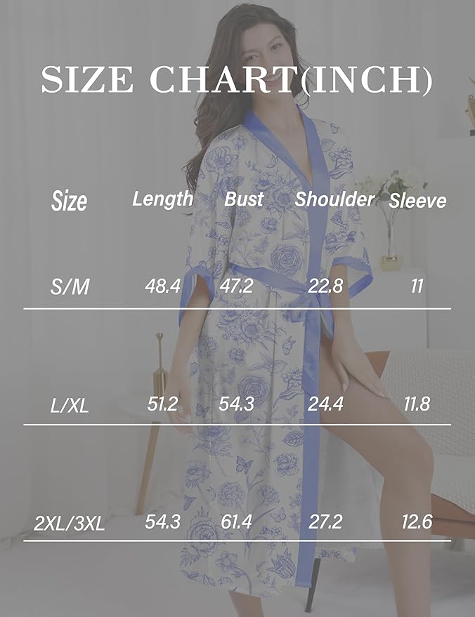 EPLAZA Silk Robes for Women Satin Robe Long Sexy Print Flower Kimono Loungewear Wedding Bridal Party