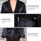 Haseil Men's Satin Robe Dragon Luxurious Silk Spa Long Sleeve House Kimono Bathrobe