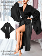 ChiaoLezhee Satin Long Robe For Women, Soft Lightweight Silk, Bride Wedding Night, Bridal Bathrobe Sexy Bathrobes Bridesmaid