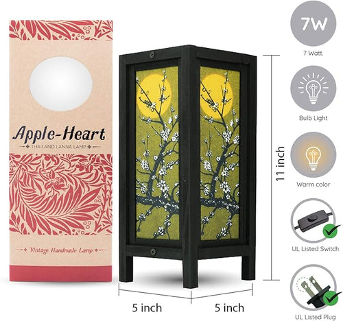 APPLE-HEART RED Berry Thailand Lanna LAMP Moon Sakura Table Lamp Lighting Shades Floor for Bedroom Modern Vintage Handmade Asian Oriental Wood Bedside Gift Art Home Garden Christmas I3M