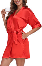 Giova Women's Satin Robe Bride & Bridesmaid Wedding Party Bathrobe Short Kimono Gown