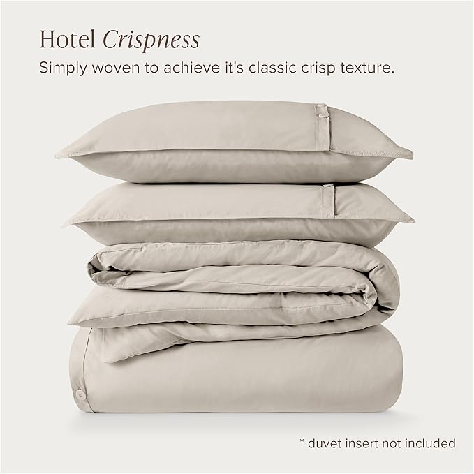 Bare Home 100% Organic Cotton Full Duvet Cover Set - Crisp Percale Weave - Lightweight & Breathable - Cooling Duvet Cover Set (Full, French Beige)