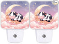 Cow Night Lights Plug Into Wall, Cute Fanciful Moon Clouds Summer Peach Automatic Plug in Night Lights with Sensor for Living Room Family Room Bedroom Decor 2pcs