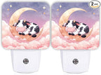 Cow Night Lights Plug Into Wall, Cute Fanciful Moon Clouds Summer Peach Automatic Plug in Night Lights with Sensor for Living Room Family Room Bedroom Decor 2pcs