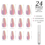 Hypnaughty 24 Pcs Mauve Chrome Coffin Medium Long Press On Nails and Glue Reflective Mirror False Nails (Mauve Chrome)