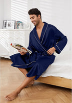 Vulcanodon Men’s Satin Robe Lightweight,Men's Luxurious Silk Kimono Bathrobe