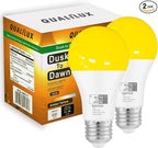 Qualilux Dusk to Dawn Bug Light Bulbs Outdoor, 1900K Amber Yellow, 600 Lumen, LED 9.5W, A19 E26, 2-Pack, HQ-H017