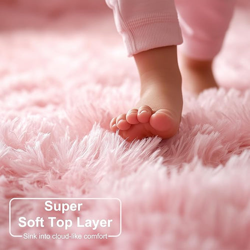 Amdrebio Pink 2x3 Mini Area Rugs for Girls Bedroom, Small Cute Fluffy Shaggy Soft Rug for Kids Room Decor, Shag Fuzzy Throw Floor Carpet for Door Entryway Reading Corner Baby Nursery Preppy Dorm