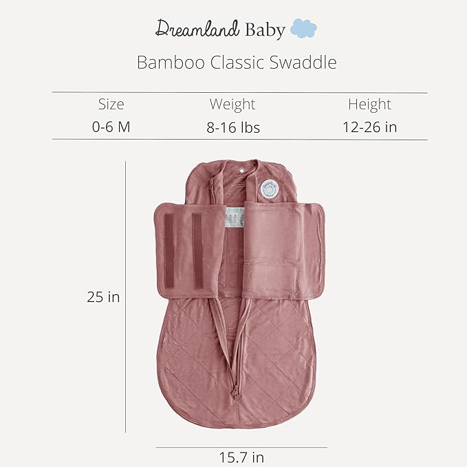 Dreamland Baby Viscose Swaddle Blanket (0-6 Months). 1.0 TOG Ultra Soft Swaddle Blanket w/Built in Band. 97% Viscose, 3% Spandex (Rose). Mom-Owned US Business, Premium Materials
