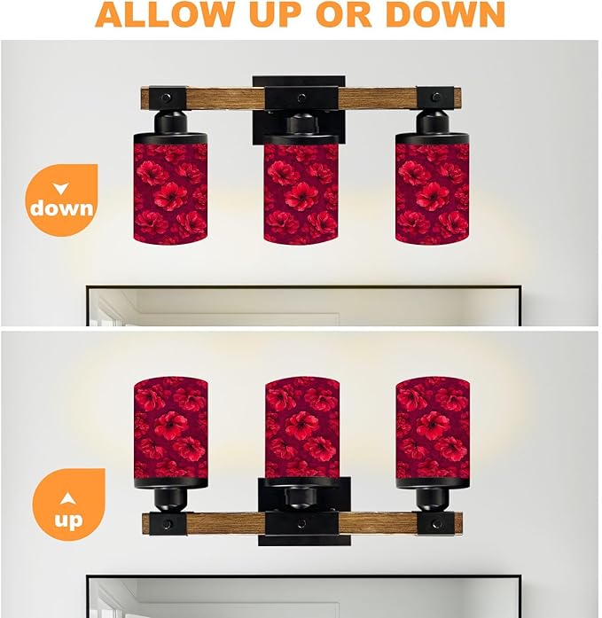 Vanity Lights for Bathroom Wall Lights for Bedroom Living Room Vibrant Red Floral Bold Petals Deep Pink Modern Bathroom Light Fixtures Wall Sconces 3 Light Home Decor