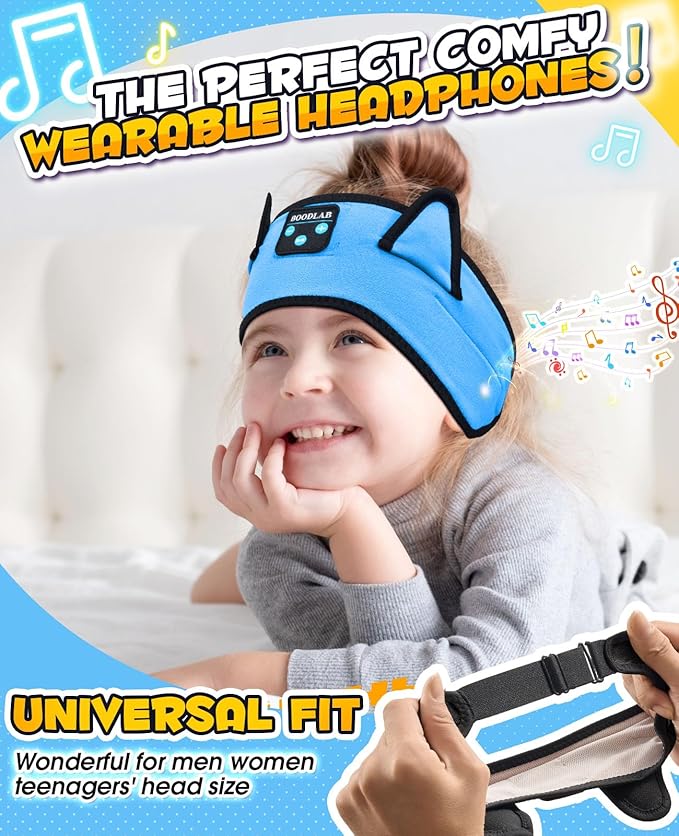 Kids Headphones, Headband for Children Baby & Toddlers, Bluetooth Toddler Headphones Wireless and Wired Playback 3.5 MM Jack for School, Stretchy & Comfy Travel Accessories