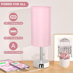 Hong-in Pink Bedside Lamp - 3 Color Modes, Small Lamp with USB-C and USB-A Charging Ports, Pull Chain, Nightstand Light for Bedroom, Office, Kids Room (Bulb Included)