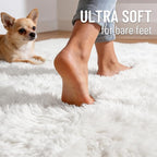 OLANLY 8x8 Machine Washable Large Area Rugs for Living Room, Bedroom, Soft Fluffy Shaggy Bedside Rug, Indoor Floor Carpet for Kids Girls and Boys, Dorms, Nursery, Home Decor Aesthetic, White