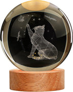 Cat Gifts for Cat Lovers for Women, Large 3D Night Light, Crystal Lamp 16 Color Changing with Remote Control for Bedroom Decor, Play with Butterfly