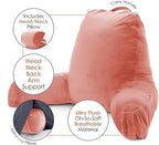 Clara Clark Reading Pillow with Shredded Memory Foam Includes 2 Neck and Lumber Support Pillows, Designed for Sitting Up in Bed and Couch Back and Arms Adjustable Support for Adults & Teens Misty Rose