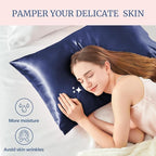 BEDELITE Satin Pillowcase for Hair and Skin, Super Soft and Cooling Similar to Silk Pillow Cases 2 Pack with Envelope Closure, Gift for Women Men(20"x26" Standard Size, Navy)