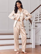 Ekouaer Women's Classic Button Down Long Satin Silk Pajama Set