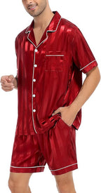 SWOMOG Satin Matching Pajamas Sets Couple Silk Button Down Nightwear Women & Men Short Sleeve Sleepwear 2 Pieces Loungewear
