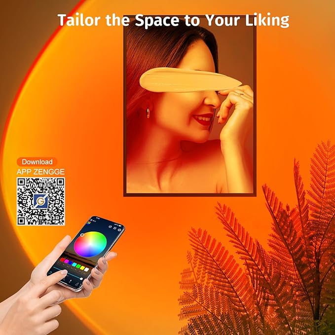 Neroupe Upgraded Sunset Lamp Projector with APP Control, Endless Color Changing Led Lamp Night Light, Mood Lighting Sunlight Sunset Lamps for Bedroom Decor/Room Decor/Living Room/Christmas Gifts/Party