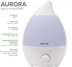 AIRCARE Aurora Ultrasonic Cool Mist Humidifier, Whisper-Quiet between 8-24 hours, Seven Color LED Night Light, Essential Oil Tray and Automatic Shut-Off for Baby, Nursery or Bedroom (White, 1 gal)