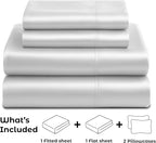 Satin Sheets King [4-Piece, White] Hotel Luxury Silky Bed Sheets - Extra Soft 1800 Microfiber Sheet Set, Wrinkle, Fade, Stain Resistant - Deep Pocket Fitted Sheet, Flat Sheet, Pillow Cases
