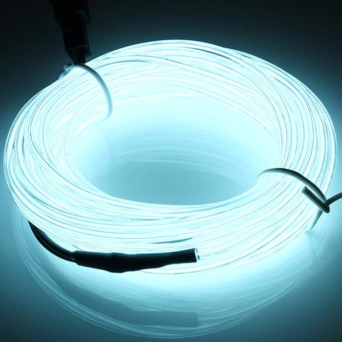JIGUOOR EL Wire Battery Pack 16.4ft / 5m Bright Neon Light Strip 360° Illumination Neon Tube Rope Lights for DIY, Festival, Party Decoration, Pub, Halloween, Chrismas (16.4ft / 5m, White)