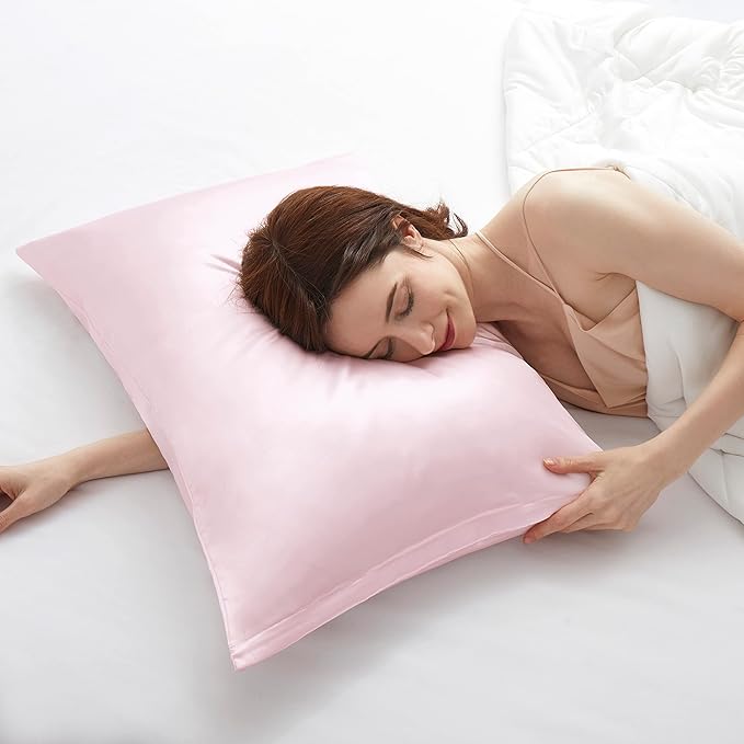 Satin Pillowcases with Zipper （20x30）,Queen Size Pillowcases Set of 2, Blush Pink Silk Pillowcase for Hair and Skin