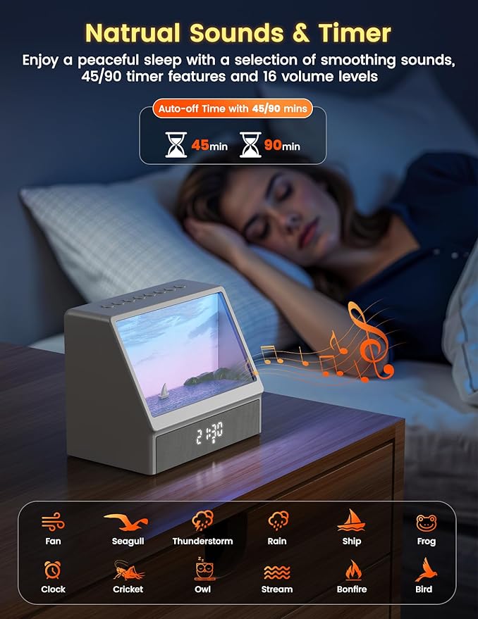 Sunrise Alarm Clock for Heavy Sleepers with White Noise Machine, Wake Up Light with Sunrise & Sunset Simulation, Bluetooth Speaker, Dimming Night Light, Digital Alarms Clock for Adults, Kids,Bedroom