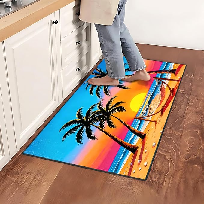 Coconut Palm Sunset Area Rug 2x3 ft Entry Rug Washable Boho Rugs Non Slip Low Pile Floral Door Mat Small Carpet for Bedroom, Bedside, Kids Room, Office, Dining Room