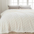 NEWCOSPLAY Super Soft Queen Blanket Ivory Premium Silky Flannel Fleece 3D Checkered Lightweight Bed Blanket All Season Use (Ivory Checkered, Queen(90"x90"))