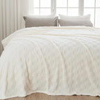 NEWCOSPLAY Super Soft Queen Blanket Ivory Premium Silky Flannel Fleece 3D Checkered Lightweight Bed Blanket All Season Use (Ivory Checkered, Queen(90"x90"))