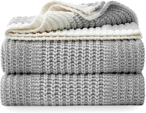 Amélie Home Premium Chenille Throw Blanket, Soft Cozy Luxury Two-Tone Knit Blanket for Couch, Sofa, Chair, Home Decor, Grey & Ivory 50"x60"
