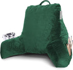 Clara Clark Reading Pillow with Shredded Memory Foam for Sitting Up in Bed and Couch, Back and Arms Adjustable Support for Adults & Teens Backrest Pillows for Reading, with Washable Cover Dark Green