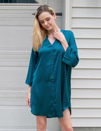 Ekouaer Satin Nightgowns for Women Silk Sleepwear Button Down Sleepshirt 3/4 Sleeve V-Neck Nightshirts with Pockets