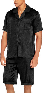 Ekouaer Men Satin Silk Pajamas Set with Pockets Sleepwear Shorts Satin Summer Loungewear 2 Piece Button Down Set S-3XL