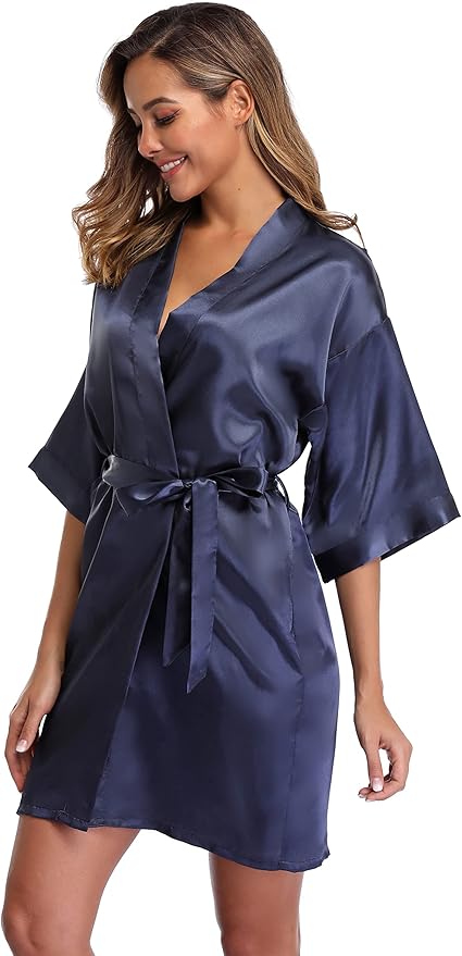 Robe for Women Silky Lightweight Satin Kimono Bride Bridesmaids Wedding Party Robes Dressing Gown Summer Loungewear