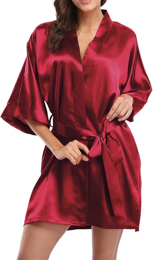 Giova Women's Satin Robe Bride & Bridesmaid Wedding Party Bathrobe Short Kimono Gown