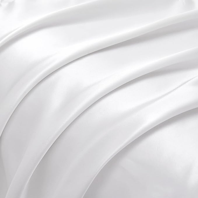 Silky Satin Ruffled Pillow Cases for Hair and Skin,White Silk Pillowcases King Set of 2 with Envelope Closure Princess Room Decoration