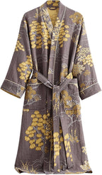 Womens Boho Floral Print Robe Lightweight Short Sleeve Bathrobe Soft Kimono Robes V-neck Loungewear with Pockets