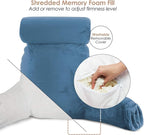 Clara Clark Reading Pillow with Shredded Memory Foam Includes 2 Neck and Lumber Support Pillows Designed for Sitting Up in Bed and Couch Back and Arms Adjustable Support for Adults & Teens Blue Heaven