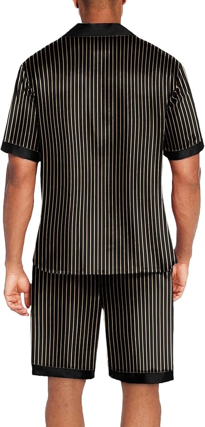 Ekouaer Men Satin Silk Pajamas Set with Pockets Sleepwear Shorts Satin Summer Loungewear 2 Piece Button Down Set S-3XL