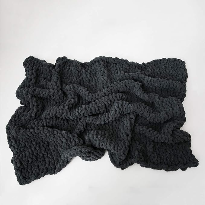 vctops Boho Chenille Chunky Knit Throw Blanket Super Soft Warm Cozy Hand Knit Blankets for Couch Bed Sofa Chair (Dark Grey,31"x39")